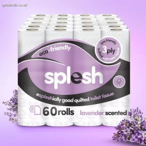 Splesh Toilet Roll, Soft & Quilted Eco-Friendly Lavender, 60 Rolls