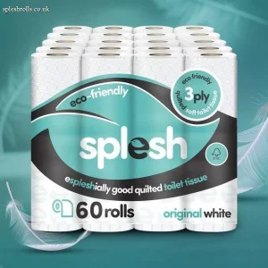 Splesh Toilet Roll, Soft & Quilted Eco-Friendly, White, 60 Rolls