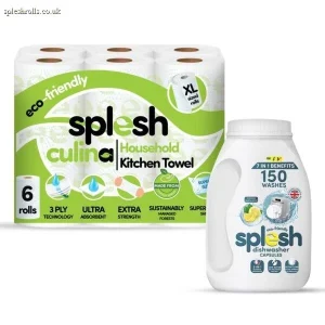 Splesh Culina XL Kitchen Towel 3 Ply 6 Rolls with 3in1 Dishwasher Tablets 150W