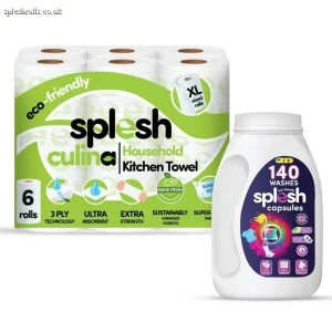 Splesh Culina XL Kitchen Towel 3 Ply 6 Rolls with 3in1 Laundry Capsules 140W