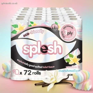 Splesh Quilted Toilet Roll Luxury Vanilla & Marshmallow 3-Ply Soft Toilet Paper, 72 Rolls
