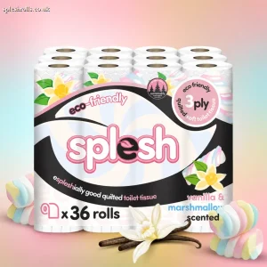 Splesh Quilted Toilet Roll Luxury Vanilla & Marshmallow 3-Ply Soft Toilet Paper, 36 Rolls