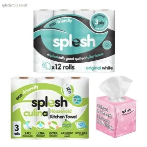 Splesh Toilet Roll Quilted White 12 Rolls, Culina Kitchen Towel 3 Rolls with Ultra Soft Tissues 1 Cube