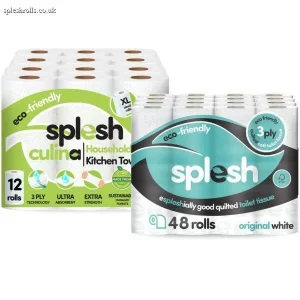 Splesh Toilet Roll Quilted White 48 Rolls with Culina Kitchen Towel 12 Rolls
