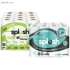 Splesh Toilet Roll Quilted White 60 Rolls with Culina Kitchen Towel 15 Rolls