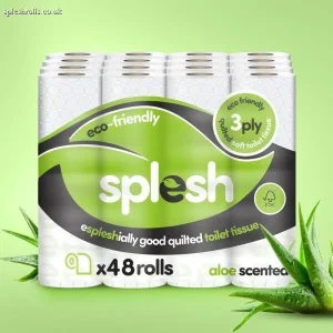Splesh Toilet Roll Soft & Quilted 3-Ply AloeVera Scented Toilet Tissue, 48 Rolls