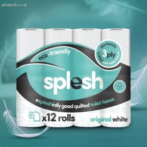 Splesh Toilet Roll Soft & Quilted 3-Ply Original White Toilet Tissue, 12 Rolls