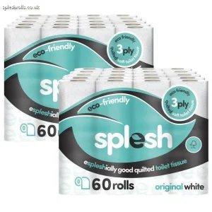 Splesh Toilet Roll Soft & Quilted 3-Ply Original White Toilet Tissue, 120 Rolls