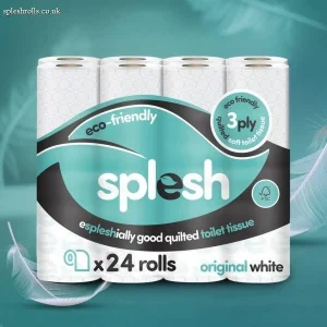 Splesh Toilet Roll Soft & Quilted 3-Ply Original White Toilet Tissue, 24 Rolls