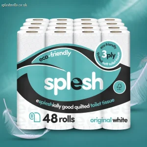 Splesh Toilet Roll Soft & Quilted 3-Ply Original White Toilet Tissue, 48 Rolls